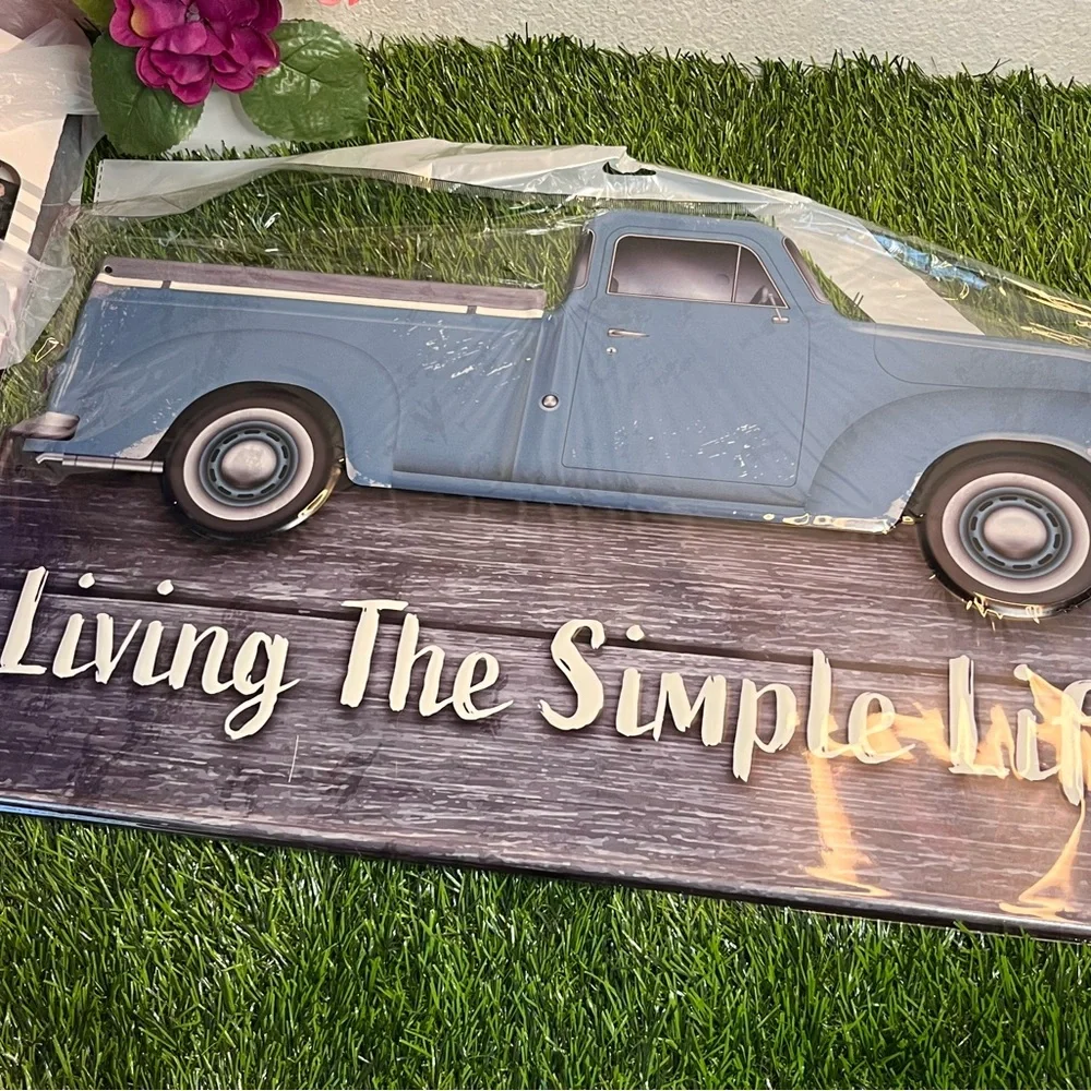 Vintage Blue Pickup Wall Sign - 'Living The Simple Life'
